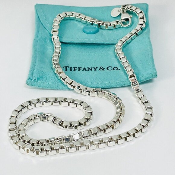 20” Tiffany & Co Venetian Box Link Necklace Chain in Sterling Silver - Picture 2 of 6